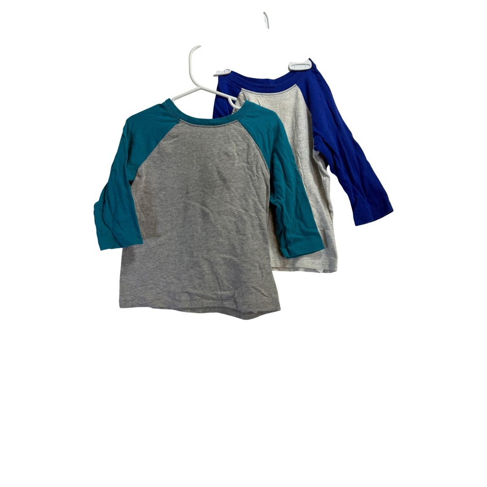 Old Navy Kids 4T Raglan Baseball T-Shirt 2 Pack Gray Blue Teal 3/4 Sleeve